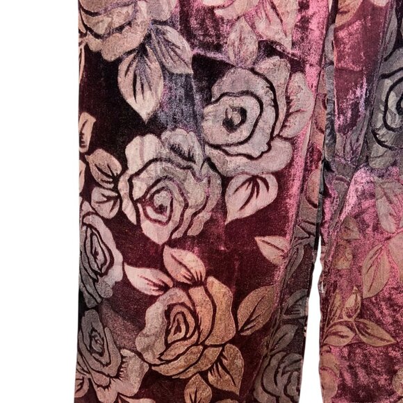 HOLIDAY Velvet Devore burnout burgundy rose print scarf silk fringe - Picture 4 of 4